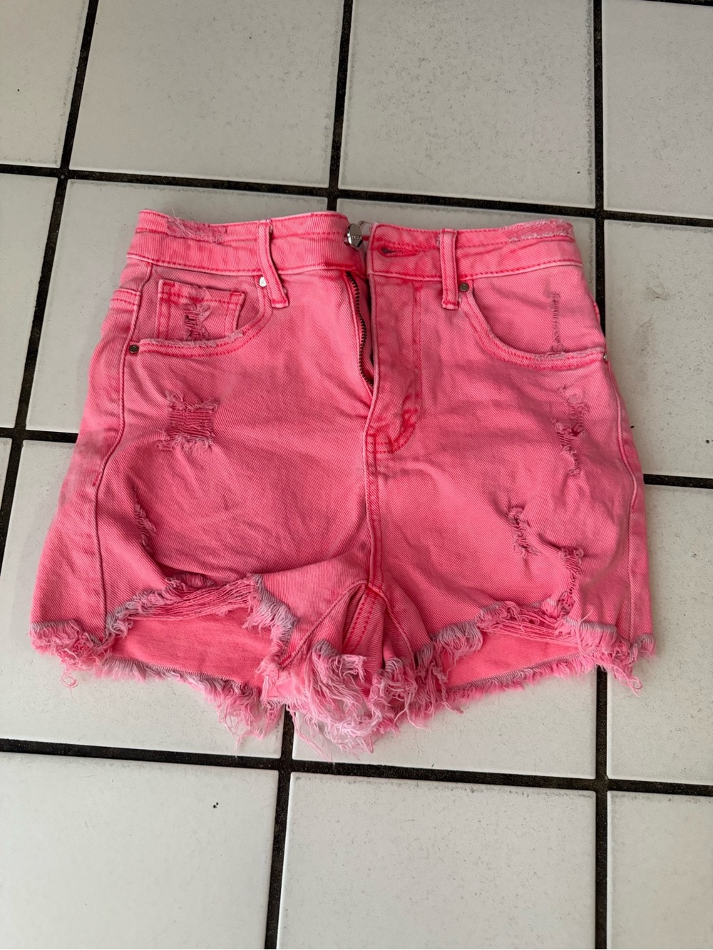 High-Rise Pink Distressed Denim Shorts for Women